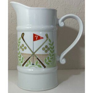 Vintage 7 Hole Golf Pitcher Clubs Balls Green Laurel Leaves Course